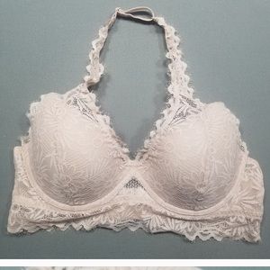 PINK | Halter Lightly Lined Lace Bralette Large